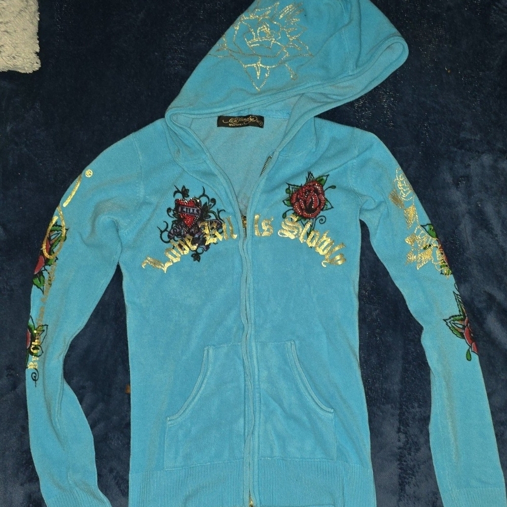 Blue Embroidered Women's Hoodie